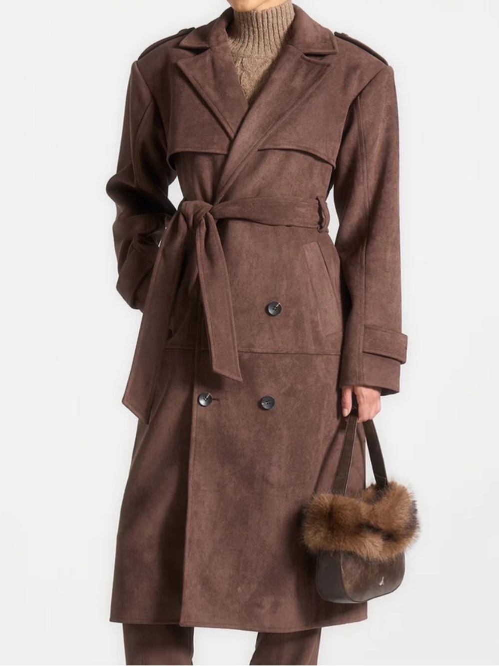 Manière De Voir Brown Faux Suede Trench Coat US 2 NWOT